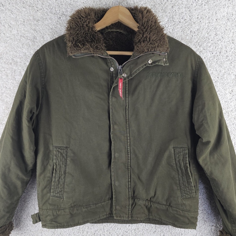 Farm Girl Field Jacket Bomber Coat Size Large Army Green Tactical Sherpa Line
